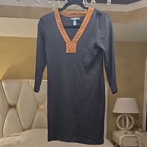 Lauren Ralph Lauren Black Dress with Brown V-Neck